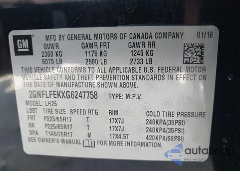 2016 Chevrolet Equinox Lt z USA, uszkodzony, nr VIN 2GNFLFEKXG6247758